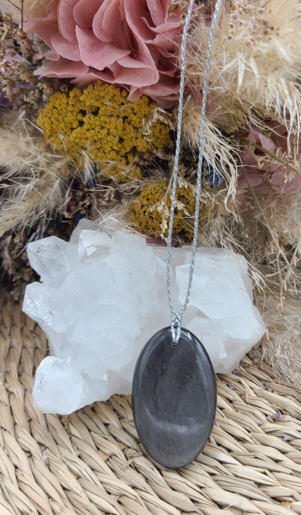 Collier pierre Obsidienne argentée